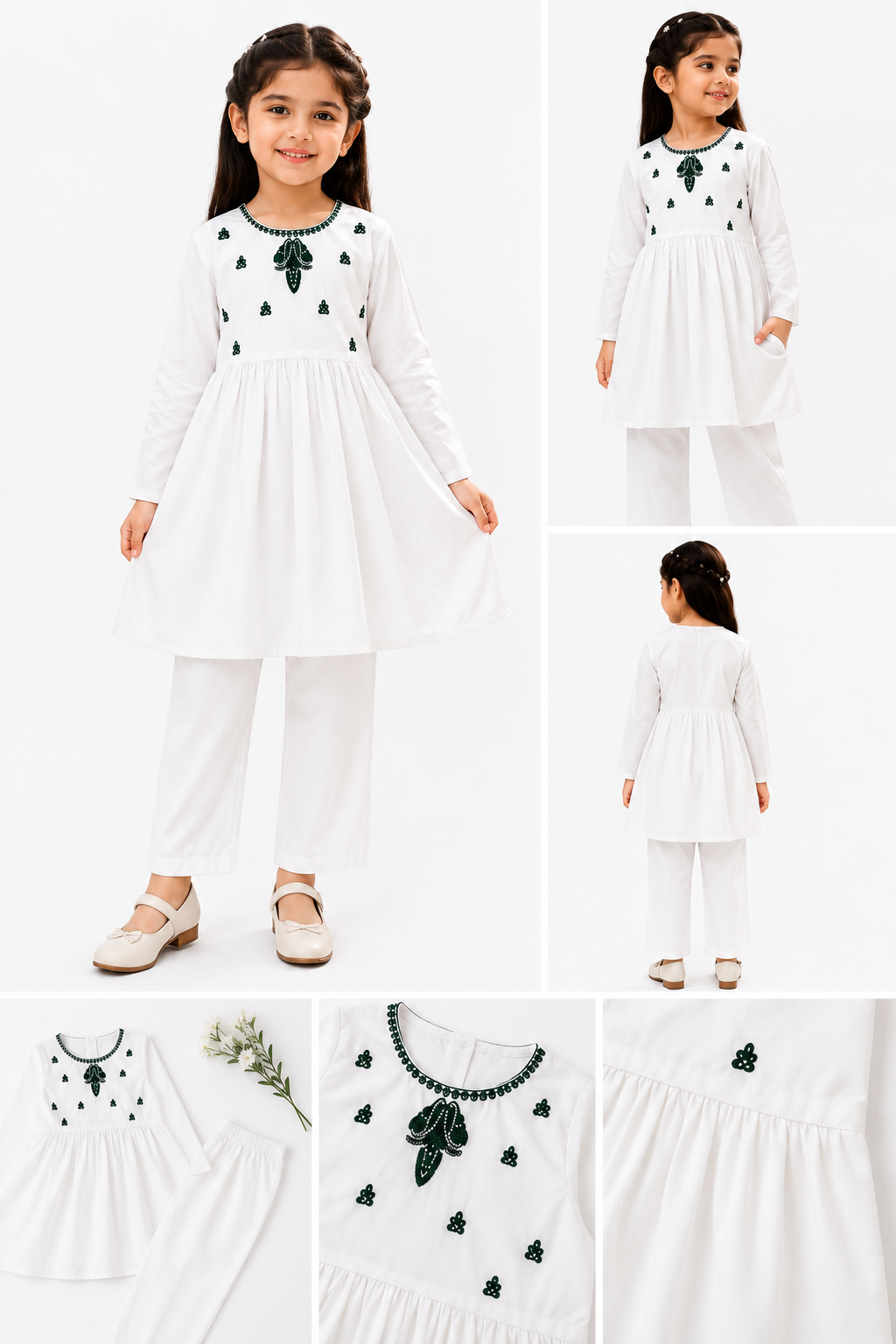 Emerald Bloom Co-Ord Set – White