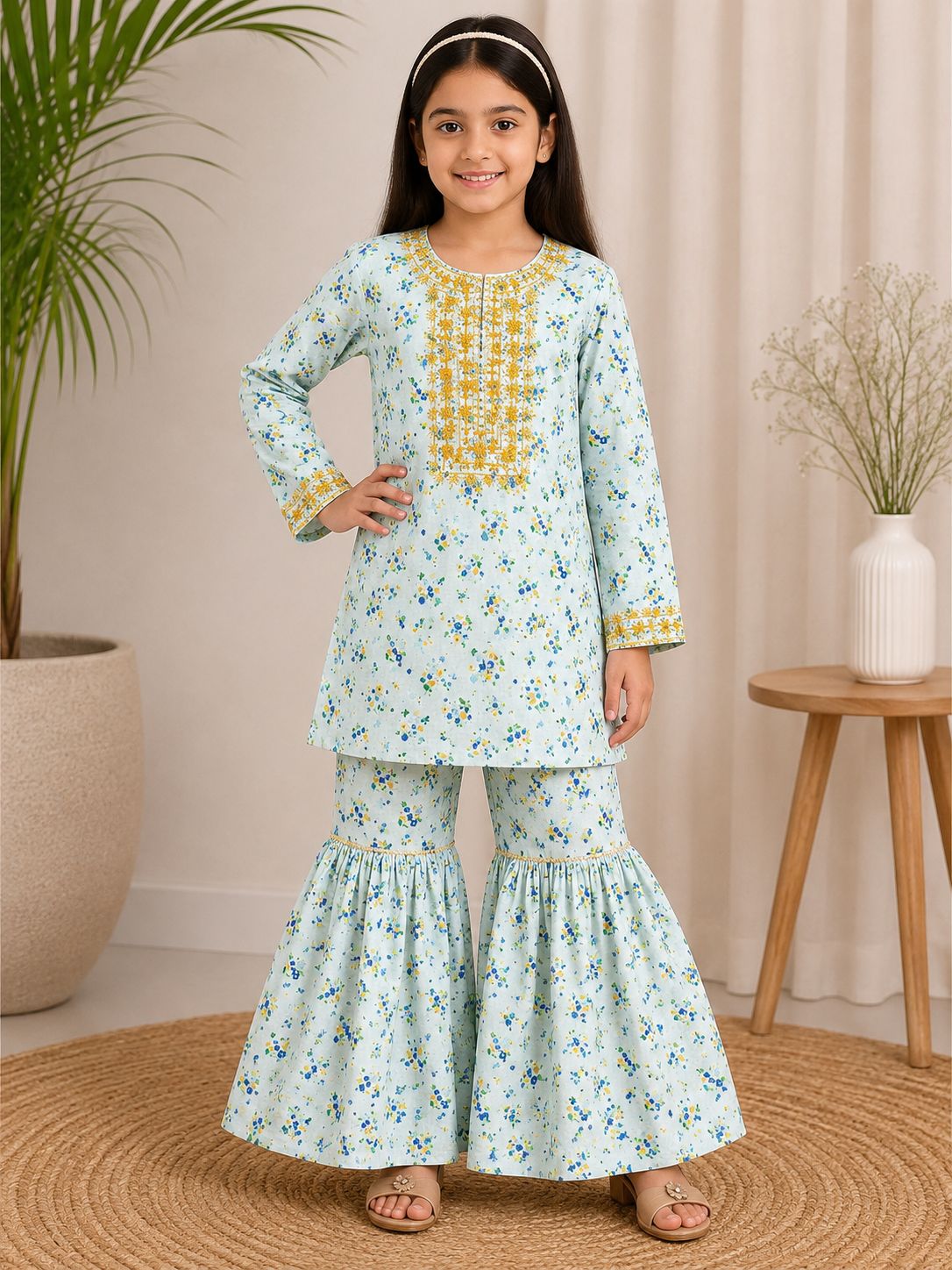 Azure Blossom™ Lawn Cotton Sharara Set
