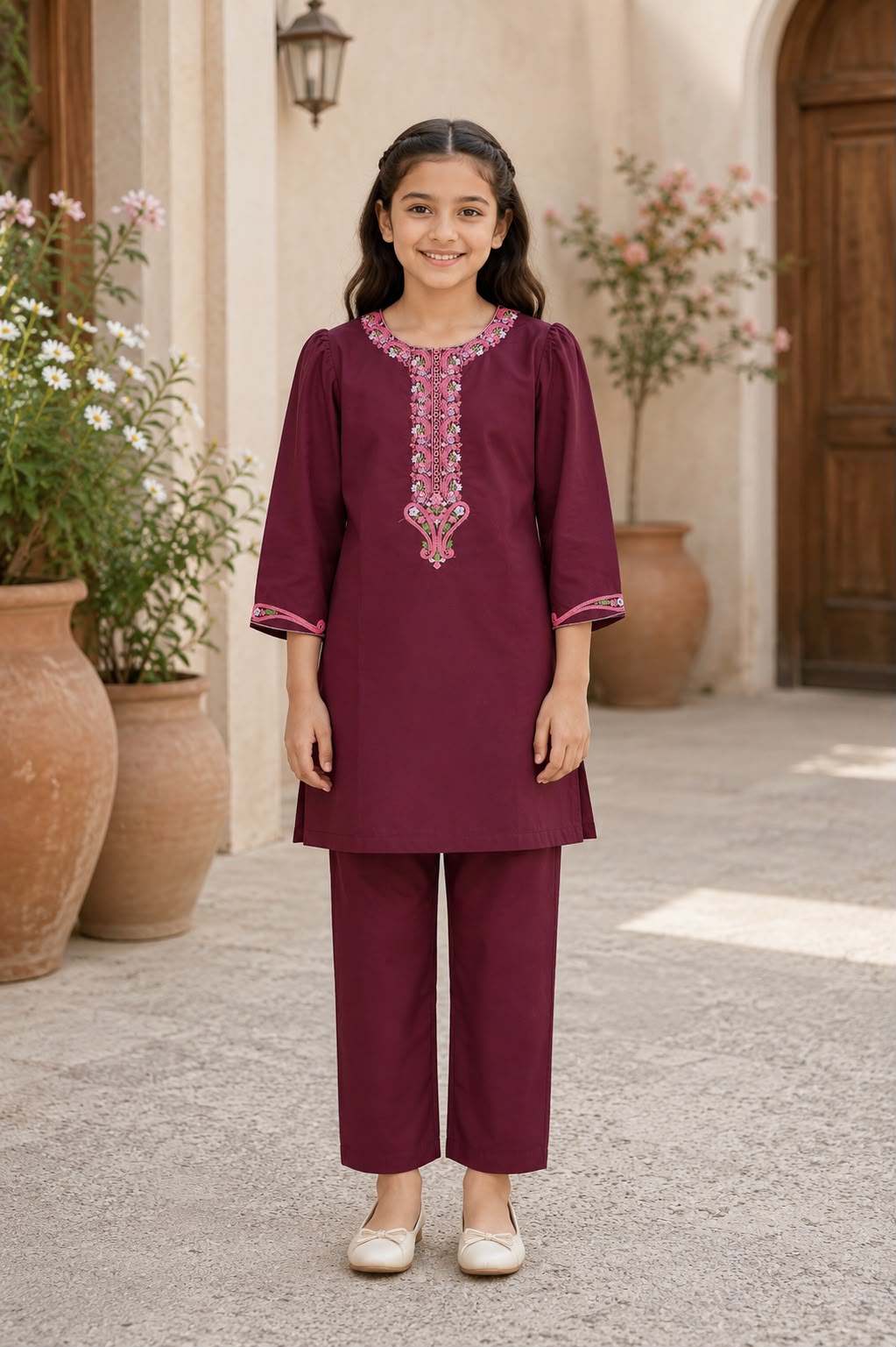 Blossom Embroidered Kids Suit