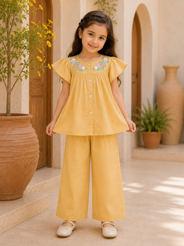 Girls Embroidered Cotton Co-Ord Set